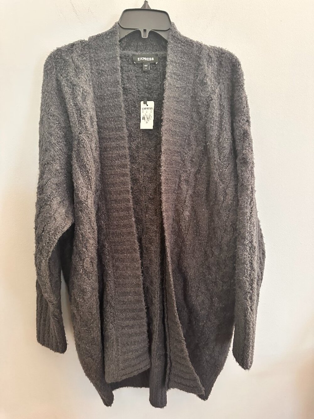 Express NWT Oversized Fuzzy Open Front Cardigan Gray XS